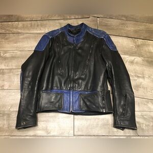 Vtg Hein Gericke Moto Racer Blue Black Leather Motorcycle Biker Jacket Mens 46